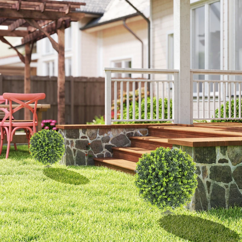 HOMCOM 2 Pack 1.3ft Artificial Ball Eucalyptus Topiary with Ground Stake, UV Resistant Faux Greenery for Indoor Outdoor