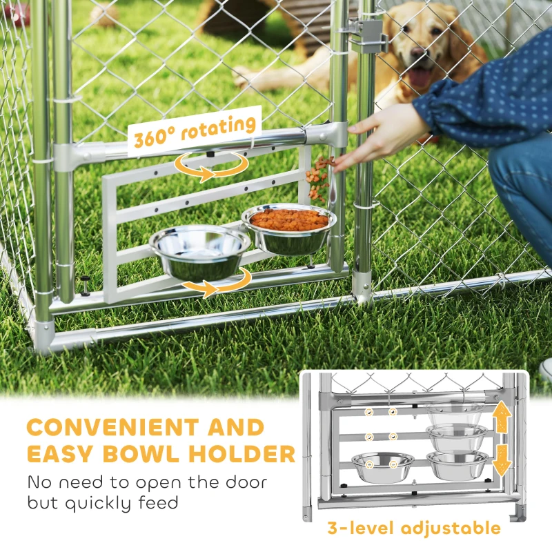 PawHut Outdoor Dog Run with Adjustable & Rotatable Bowls, Waterproof UV-Resistant Cover, Escape-Proof Lock, 13.1' x 7.5' x 7.5'