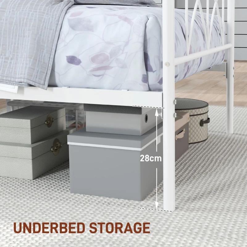 HOMCOM Metal Twin Platform Bed Frame with Headboard, Steel Slat Support, Underbed Storage, No Box Spring Needed, Easy Assembly