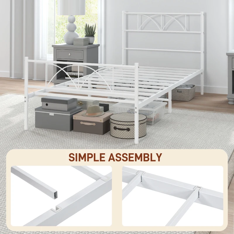 HOMCOM Metal Twin Platform Bed Frame with Headboard, Steel Slat Support, Underbed Storage, No Box Spring Needed, Easy Assembly