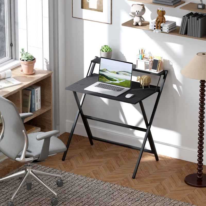 HOMCOM Folding Computer Desk, 32" Foldable Desk with Monitor Shelf for Small Space, Home Office, Study, Easy Assembly, Black