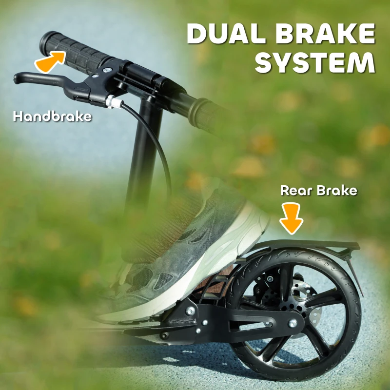Qaba Foldable Kids Scooter with 4 Adjustable Heights, Double Brakes, and Shock Absorption for Ages 6-12, Black