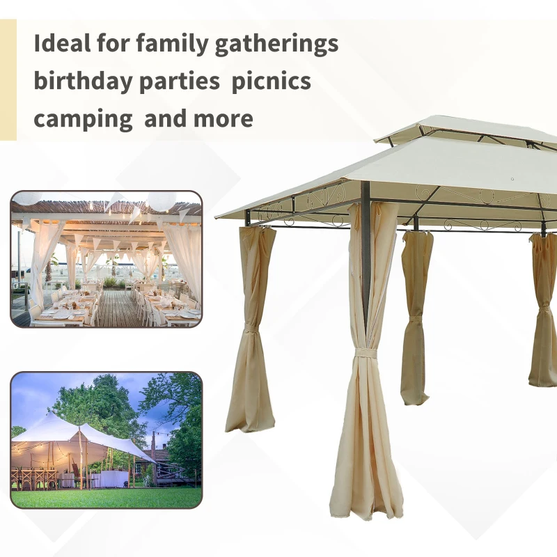 Outsunny 10' x 13' Patio Gazebo, Outdoor Gazebo Canopy Shelter with Curtains, Vented Roof, Steel Frame for Garden, Lawn, Backyard and Deck, Cream White