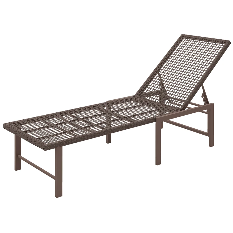 Outsunny Wicker Outdoor Lounge Chair, Rattan Reclining Patio Lounger Tanning Chair with Adjustable Back, Brown