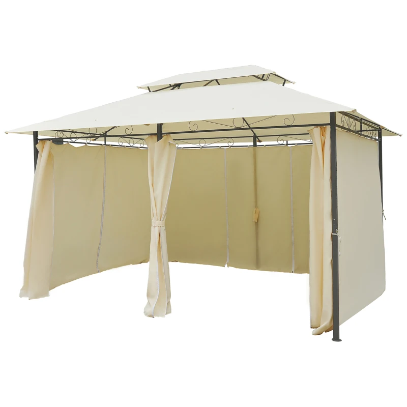 Outsunny 10' x 13' Patio Gazebo, Outdoor Gazebo Canopy Shelter with Curtains, Vented Roof, Steel Frame for Garden, Lawn, Backyard and Deck, Cream White