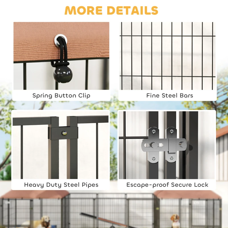 PawHut Outdoor Dog Kennel with 2 Rooms, Rotating & Adjustable Height Bowls, Waterproof UV-Resistant Cover, 16.2' x 4.7' x 5.1'