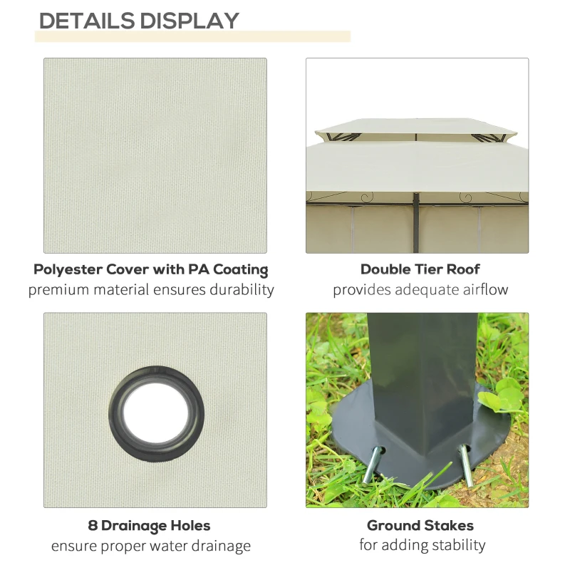 Outsunny 10' x 13' Patio Gazebo, Outdoor Gazebo Canopy Shelter with Curtains, Vented Roof, Steel Frame for Garden, Lawn, Backyard and Deck, Cream White