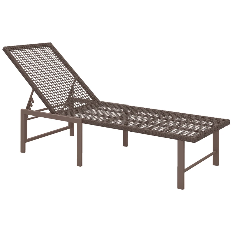 Outsunny Wicker Outdoor Lounge Chair, Rattan Reclining Patio Lounger Tanning Chair with Adjustable Back, Brown