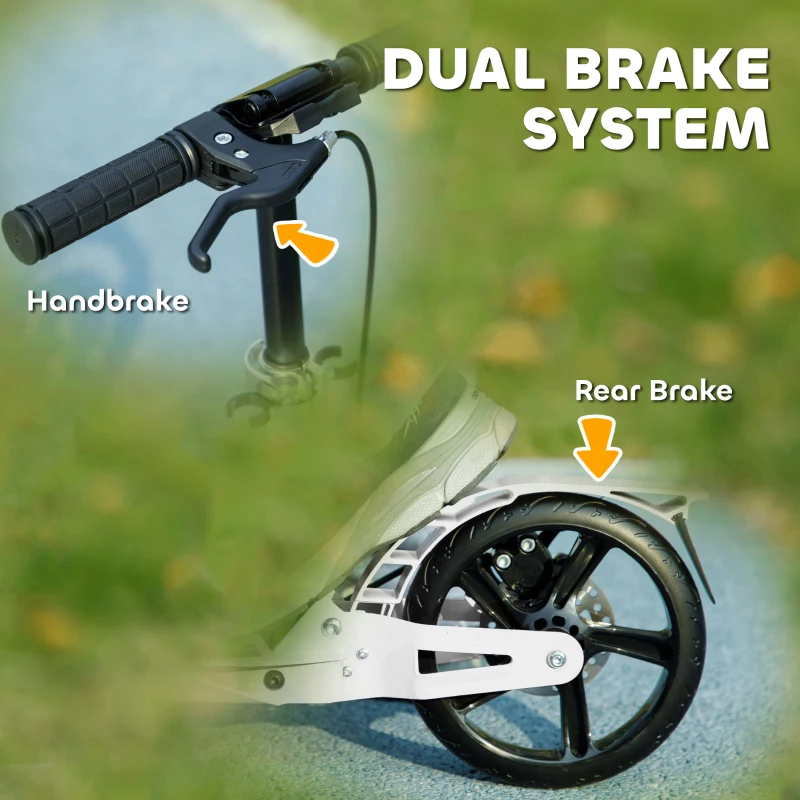 Qaba Foldable Kids Scooter with 4 Adjustable Heights, Double Brakes, and Shock Absorption for Ages 6-12, White