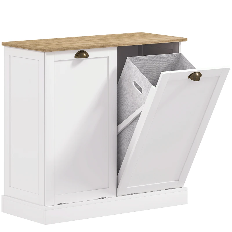 HOMCOM Dual Tilt out Laundry Hamper Cabinet with 2 Removable Basket, Modern Bathroom Storage Cabinet with Shaker Doors and Handles, White