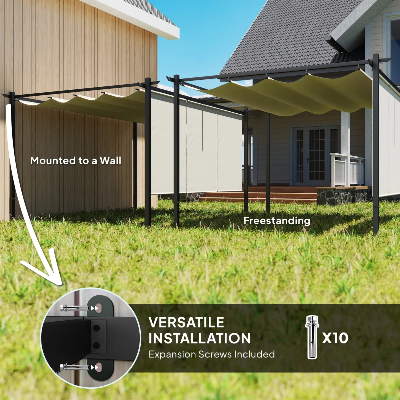 Outsunny 10' x 12' Retractable Pergola Canopy with Roller Shade, Wall-Mounted or Free Standing Patio Gazebo, UPF30+