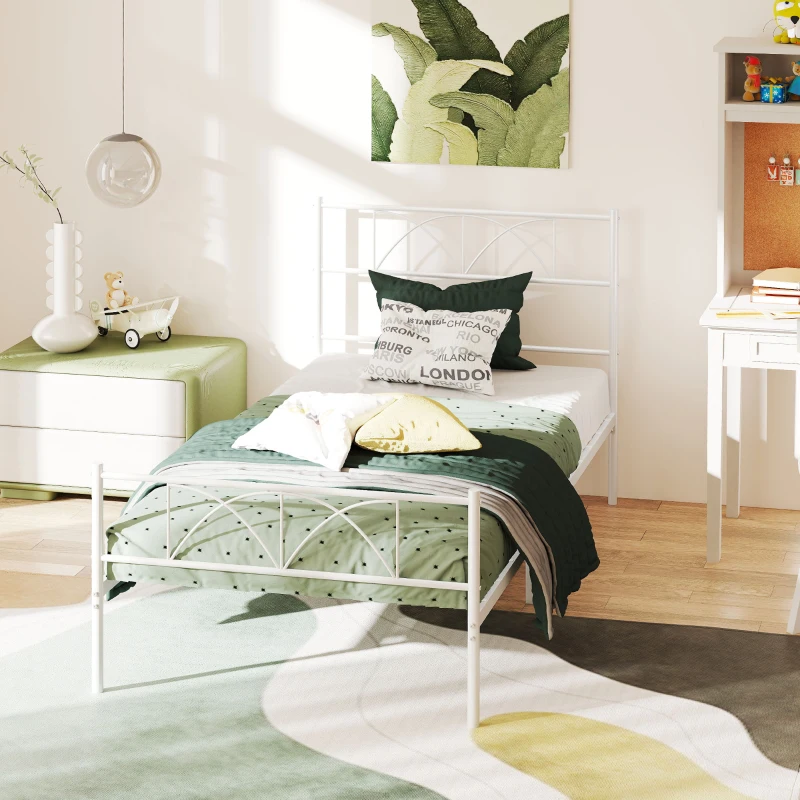 HOMCOM Metal Twin Platform Bed Frame with Headboard, Steel Slat Support, Underbed Storage, No Box Spring Needed, Easy Assembly