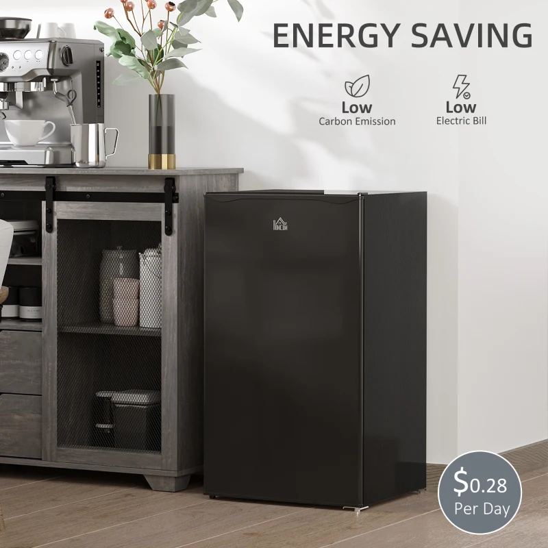 HOMCOM 3.2 Cu.Ft Mini Fridge with Freezer, Single Door Compact Refrigerator with Adjustable Thermostat, Shelf and Reversible Door for Bedroom, Dorm, Home Office, Energy Efficient, Black