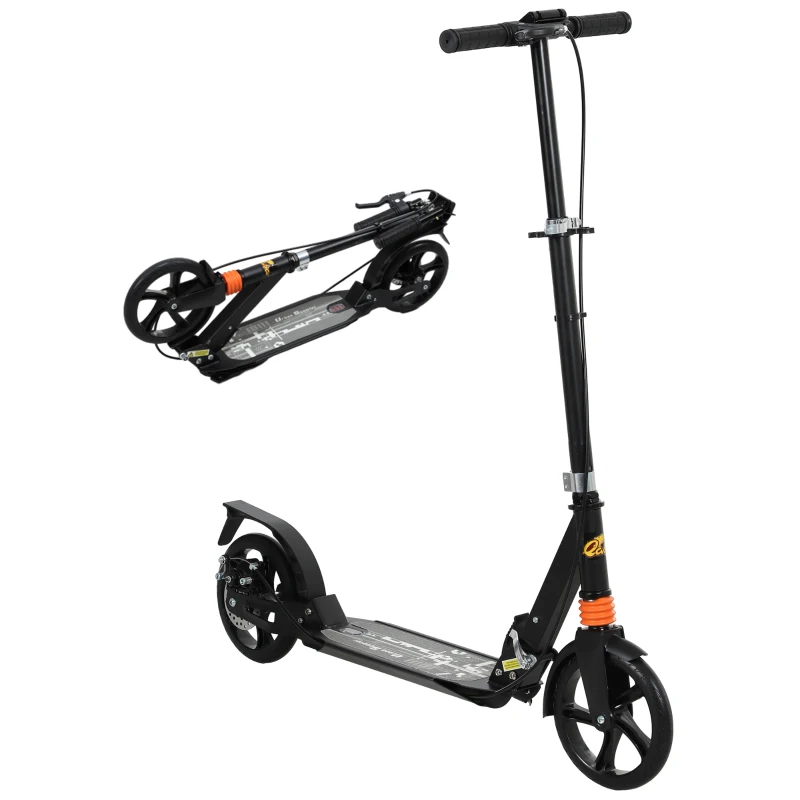 Qaba Foldable Kids Scooter with 4 Adjustable Heights, Double Brakes, and Shock Absorption for Ages 6-12, Black