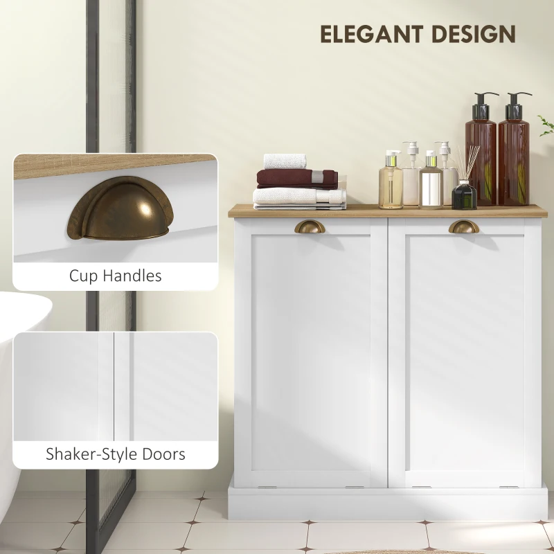 HOMCOM Dual Tilt out Laundry Hamper Cabinet with 2 Removable Basket, Modern Bathroom Storage Cabinet with Shaker Doors and Handles, White