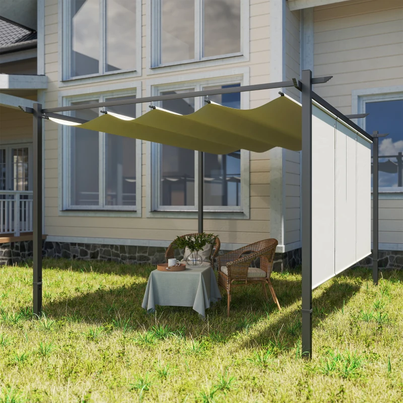 Outsunny 10' x 12' Retractable Pergola Canopy with Roller Shade, Wall-Mounted or Free Standing Patio Gazebo, UPF30+