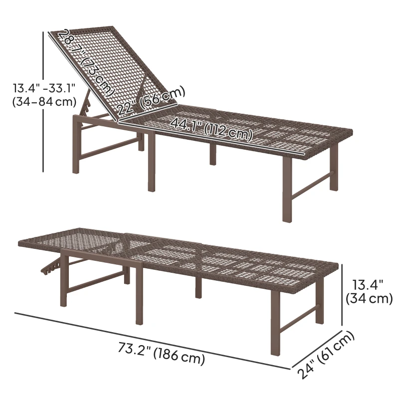Outsunny Wicker Outdoor Lounge Chair, Rattan Reclining Patio Lounger Tanning Chair with Adjustable Back, Brown
