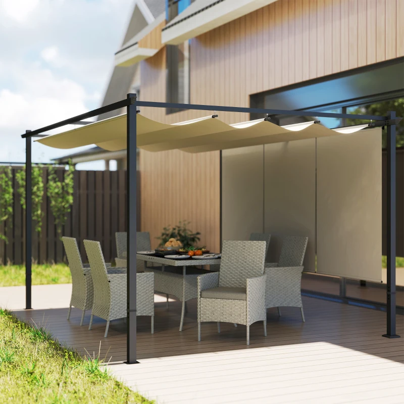 Outsunny 10' x 12' Retractable Pergola Canopy with Roller Shade, Wall-Mounted or Free Standing Patio Gazebo, UPF30+