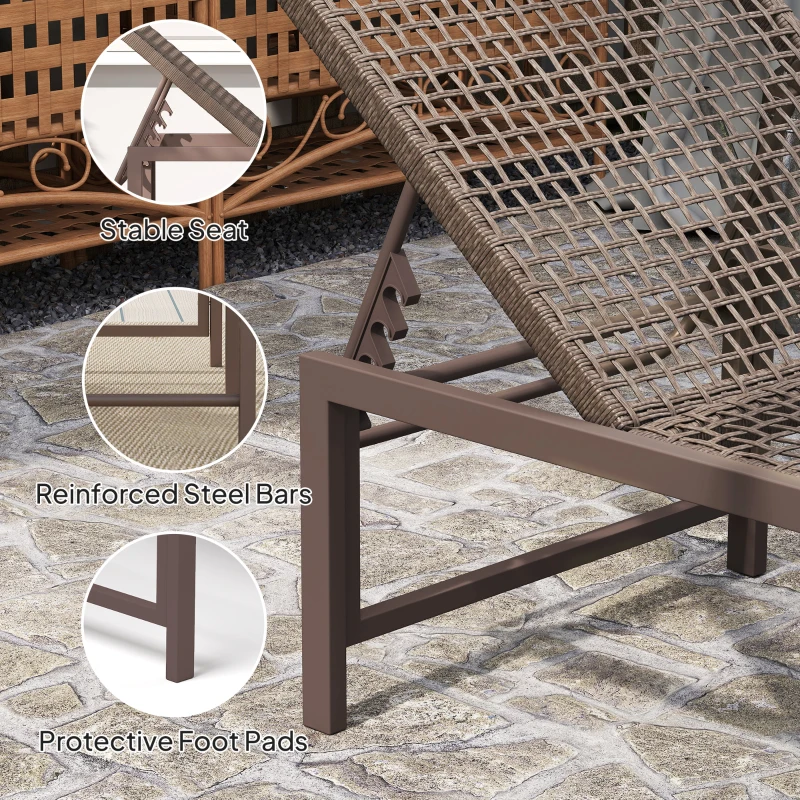 Outsunny Wicker Outdoor Lounge Chair, Rattan Reclining Patio Lounger Tanning Chair with Adjustable Back, Brown