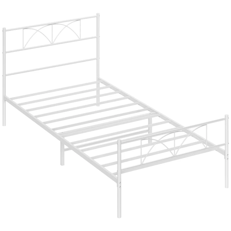 HOMCOM Metal Twin Platform Bed Frame with Headboard, Steel Slat Support, Underbed Storage, No Box Spring Needed, Easy Assembly
