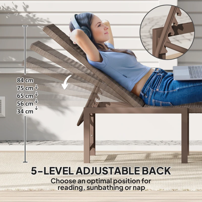 Outsunny Wicker Outdoor Lounge Chair, Rattan Reclining Patio Lounger Tanning Chair with Adjustable Back, Brown