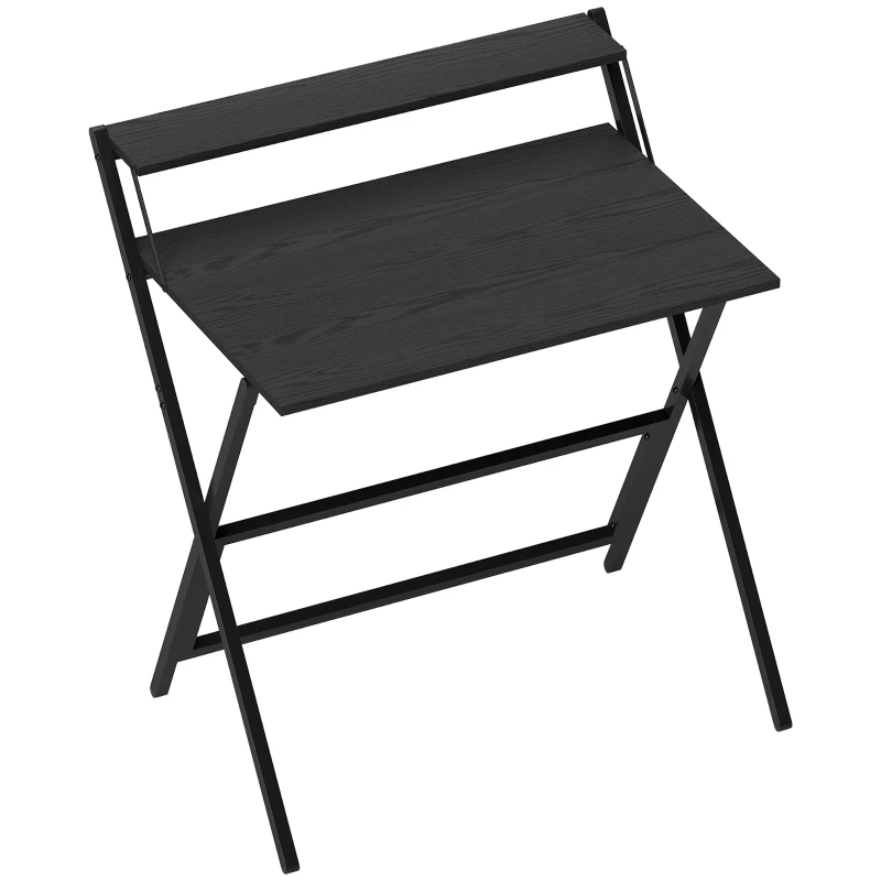 HOMCOM Folding Computer Desk, 32" Foldable Desk with Monitor Shelf for Small Space, Home Office, Study, Easy Assembly, Black