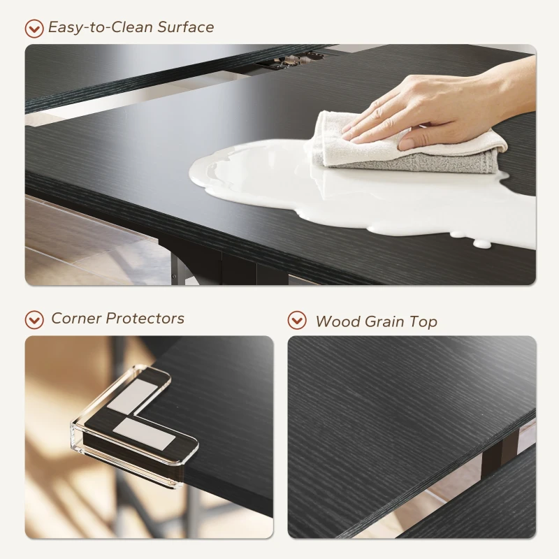 HOMCOM Extendable Dining Table Set, 5-Piece Dining Set for 4-6 with 2 Benches and 2 Stools for Small Spaces, Black