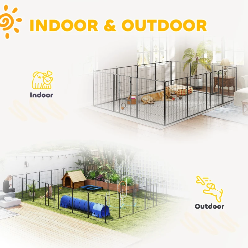 PawHut Dog Playpen for Indoor Outdoor, 24 Panels 39" H Puppy Playpen with Lockable Door, DIY Shape Pet Exercise Fence, Gray