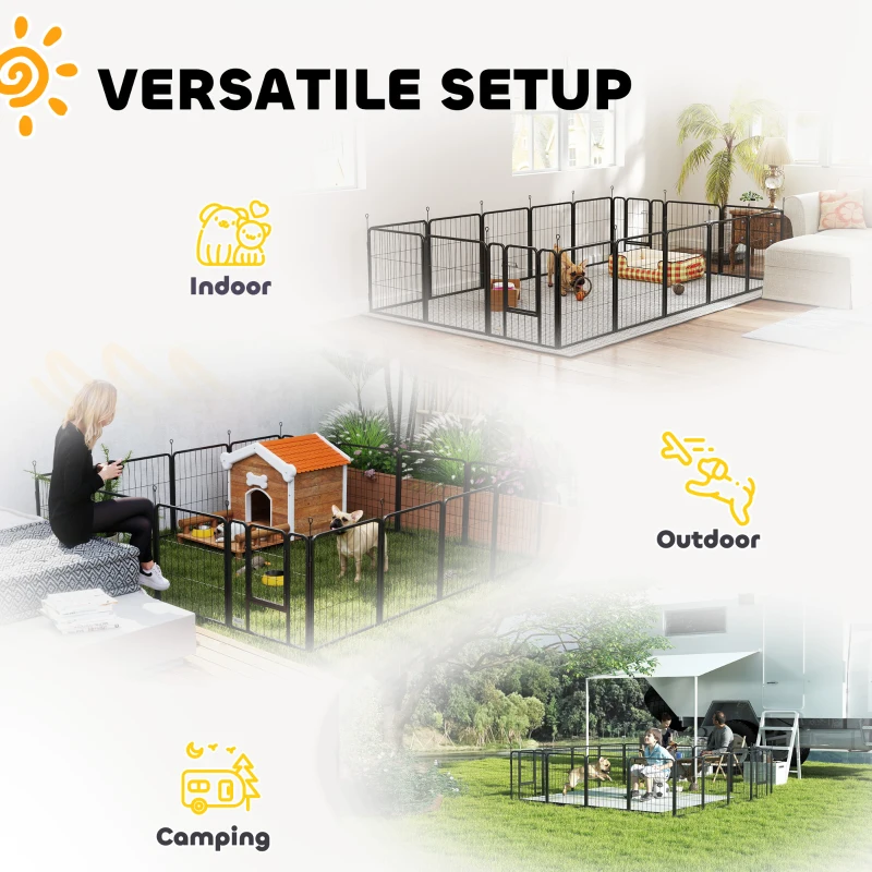 PawHut 16 Panels Dog Playpen with Straps, Portable & DIY, for Small Dogs, for Yard, RV, Camping, Garden, 24" Height
