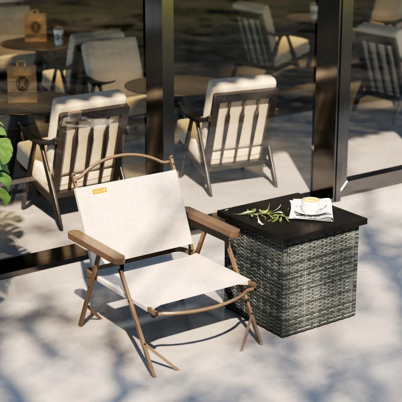 Outsunny Wicker Side Table with 1.5" Umbrella Hole, Square Outdoor End Table with UV-Resistant Frame, Storage Space, Mixed-Gray