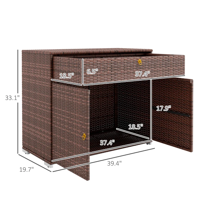 Outsunny Outdoor Storage Cabinet, Waterproof PE Rattan Cabinet with Drawer for Indoor, Outdoor Swimming Pool, Mixed Brown