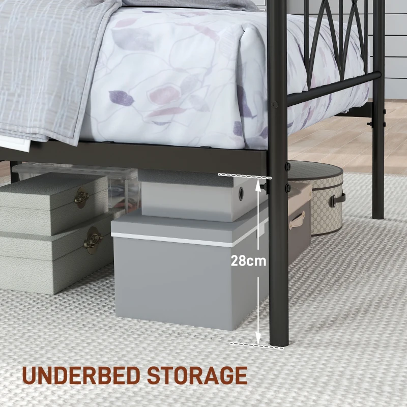 HOMCOM Metal Twin Platform Bed Frame with Headboard, Steel Slat Support, Underbed Storage, No Box Spring Needed, Easy Assembly