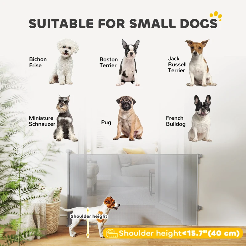 PawHut Retractable Dog Gate Extends Up to 55" Wide, 34" Tall, for Stairs, Doorways, Hallways, Indoor and Outdoor, Grey