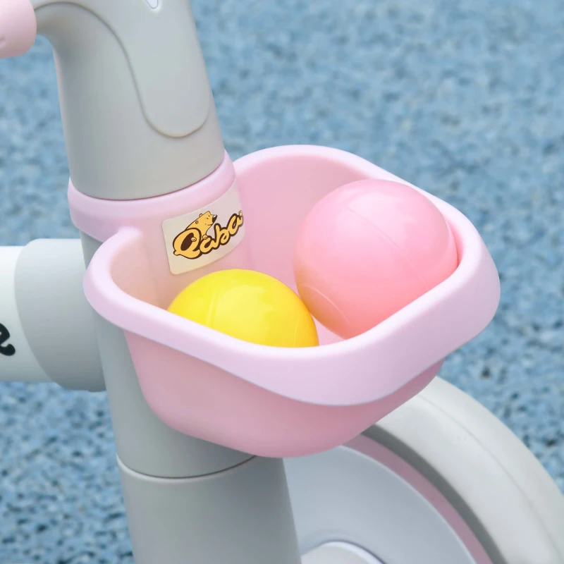 Qaba Toddler Balance Bike for 12–36 Months with Adjustable Seat, Removable Basket, 4 Silent Wheels, Pink
