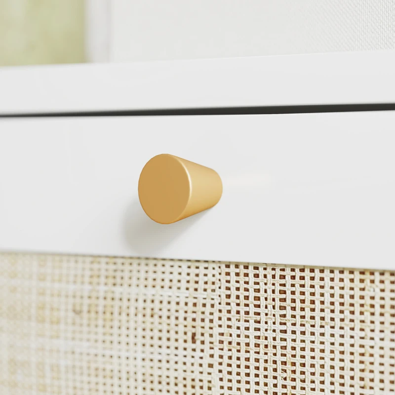 HOMCOM Narrow Shoe Storage Cabinet, Rattan Shoe Cabinet with 4 Flip Drawers and Adjustable Shelves for 20 Pairs, White