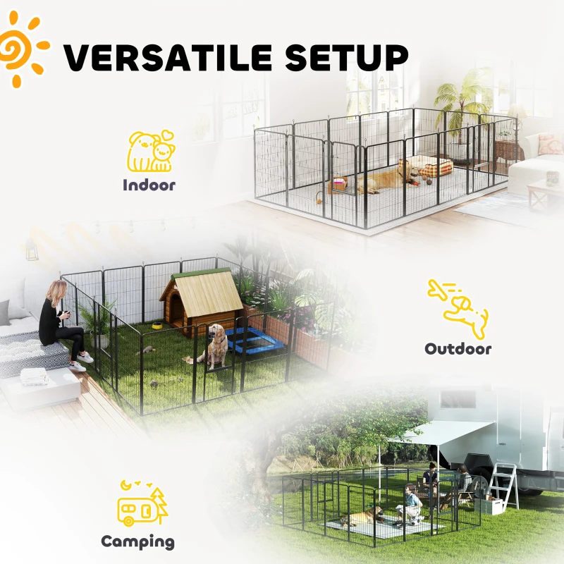 PawHut 16 Panels Dog Playpen with Straps, Portable & DIY, for Large Dogs, for Yard, RV, Camping, Garden, 39" Height