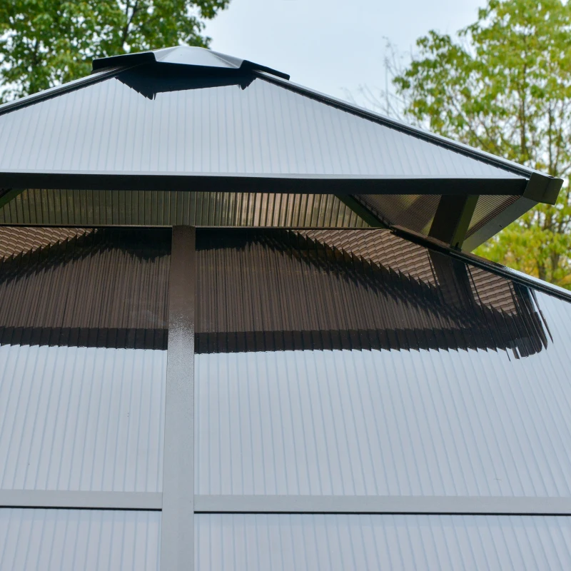 Outsunny 10' x 10' 2-Tier Outdoor Gazebo Canopy with Polycarbonate Roof, Curtains and Netting, for Garden, Deck, Beige