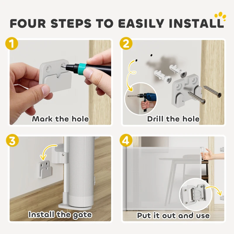 PawHut Retractable Dog Gate Extends Up to 55" Wide, 34" Tall, for Stairs, Doorways, Hallways, Indoor and Outdoor, Grey