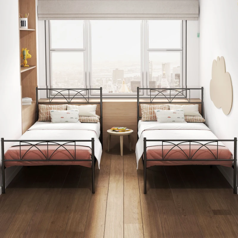 HOMCOM Metal Twin Platform Bed Frame with Headboard, Steel Slat Support, Underbed Storage, No Box Spring Needed, Easy Assembly