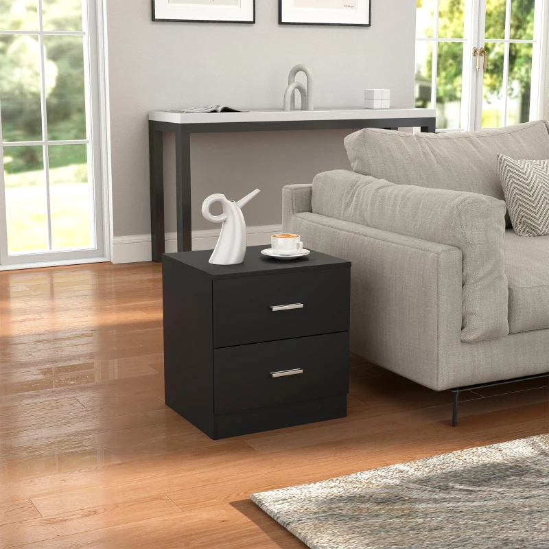 HOMCOM Bedside Table with 2 Drawers, Modern Nightstand for Bedroom, Black