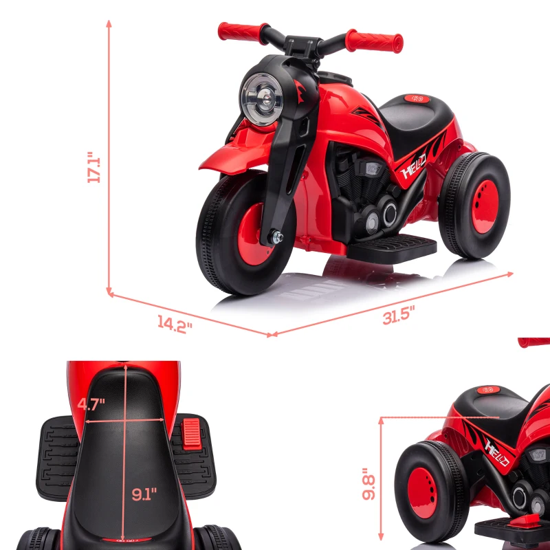 Qaba Ride On Motorcycle, 6V Ride on Bubble Car, 3 Wheeled Electric Motorcycle for Kids w/ LED Headlight, Music, Red