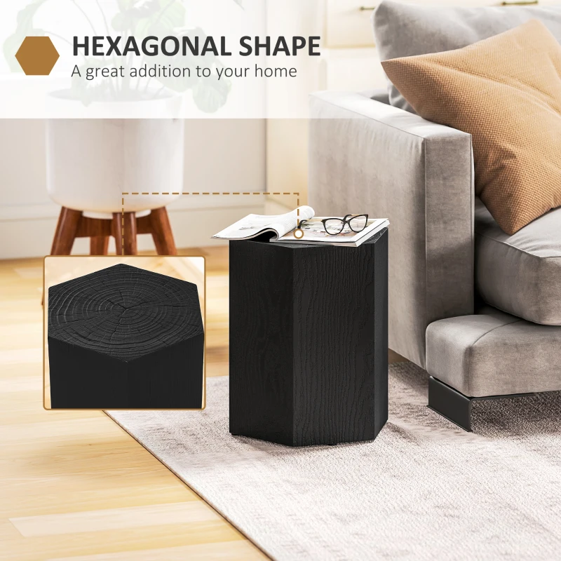 HOMCOM Hexagonal Side Table, Small End Table with 4 Adjustable Feet for Indoor, Outdoor, Black