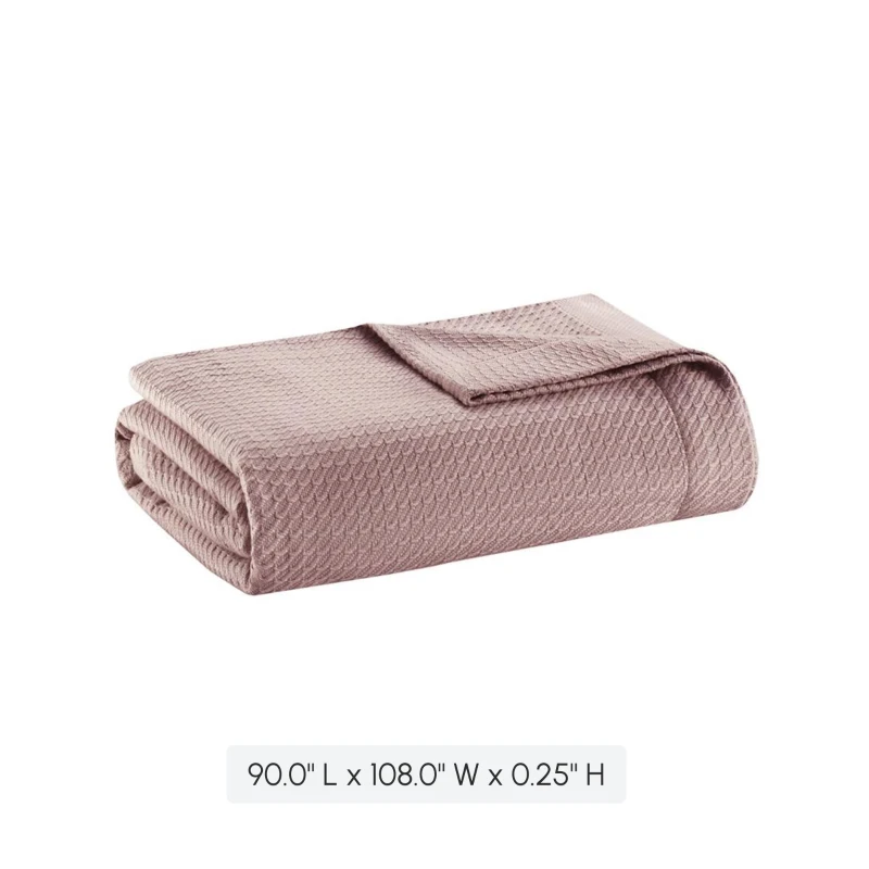 King Size Durable Egyptian Cotton Blanket with OEKO-TEX Certified, Machine Washable, Perfect for Any Room, 108" L x 90" W x 0.25" H, Rose