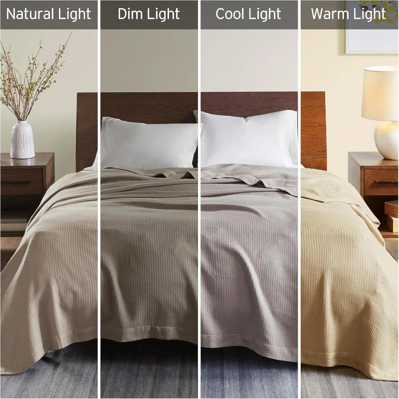 Full/Queen Size Egyptian Cotton Blanket with Breathable Weave, OEKO-TEX Certified, Ideal for Any Home Decor, 90" L x 90" W x 0.25" H, Khaki