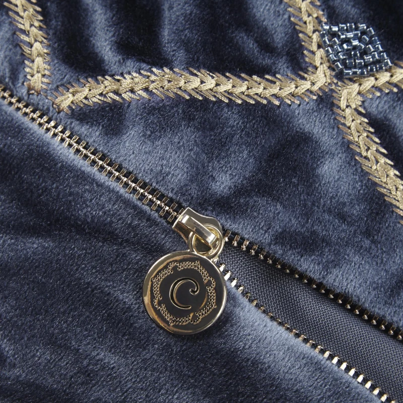 Oblong Decor Pillow with Hand-Beaded Velvet Cover, Removable Goose Feather Insert, Ideal for Bedroom, Living Room, 22" L x 15" W x 5" H, Navy