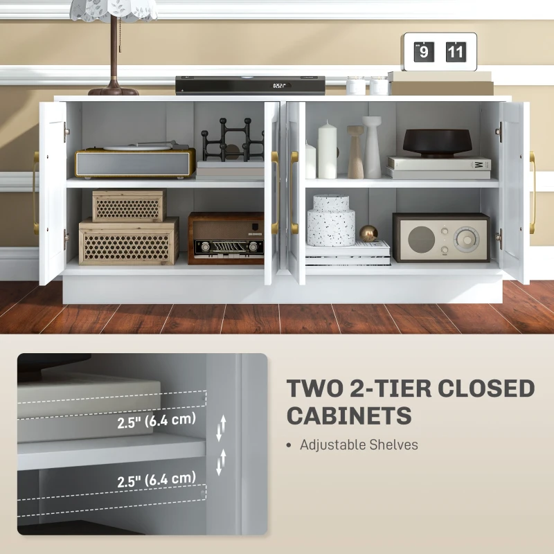 HOMCOM Modern TV Stand for up to 55" TV, TV Cabinet with 4 Soft Hinged Doors, 4 Cable Holes and 2 Adjustable Shelves, White
