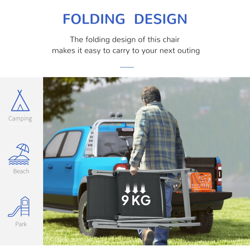 Outsunny Foldable Lounge Chair with 10-Positions Adjustable Backrest & Footrest for Deck, Backyard, Beach, Porch, Black