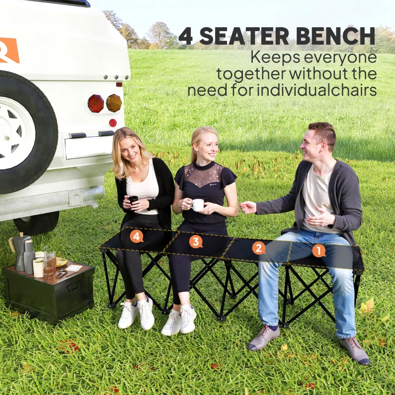 Outsunny Portable 4-Seater Folding Camping Chair, Team Bench Chair with Carry Bag for Soccer Football Team, No Assembly