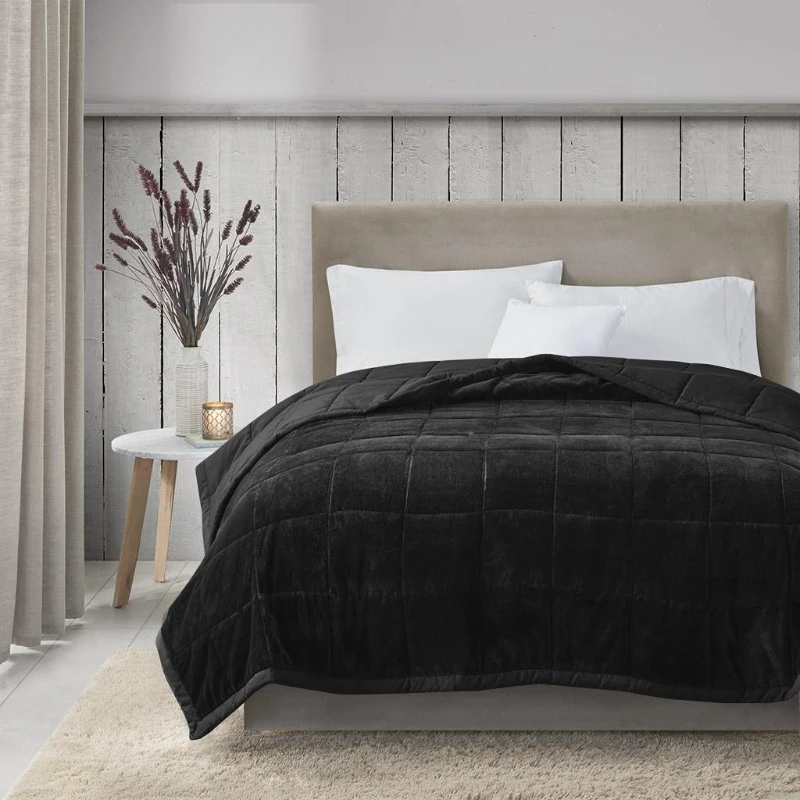 Reversible Down Alternative Blanket with Plush to Microfiber, Smart Temperature Control, Machine Washable, 90" L x 90" W x 0.25" H, Black