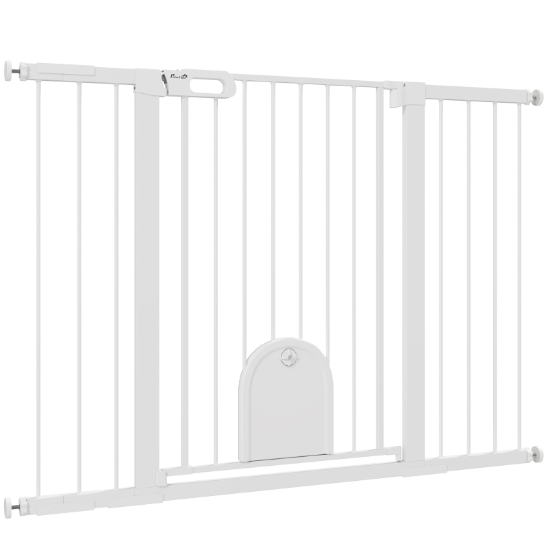 PawHut 30"-52" Extra Wide Pet Gate Barrier with Small Door, 35"H Dog Gate with Safety Gate Barrier, Stair Pressure Fit, Black